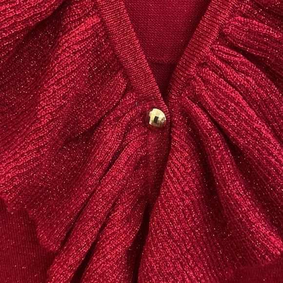 Alex Marie red metallic V-neck sweater cardigan with gold buttons. Size XL - Picture 4 of 12